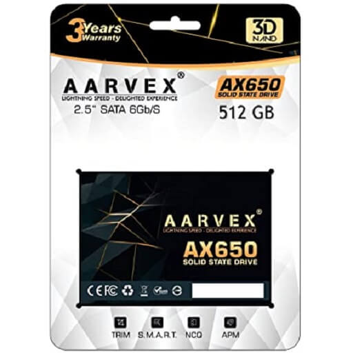 AARVEX 512GB SATA SSD AX650 | 3 YEAR