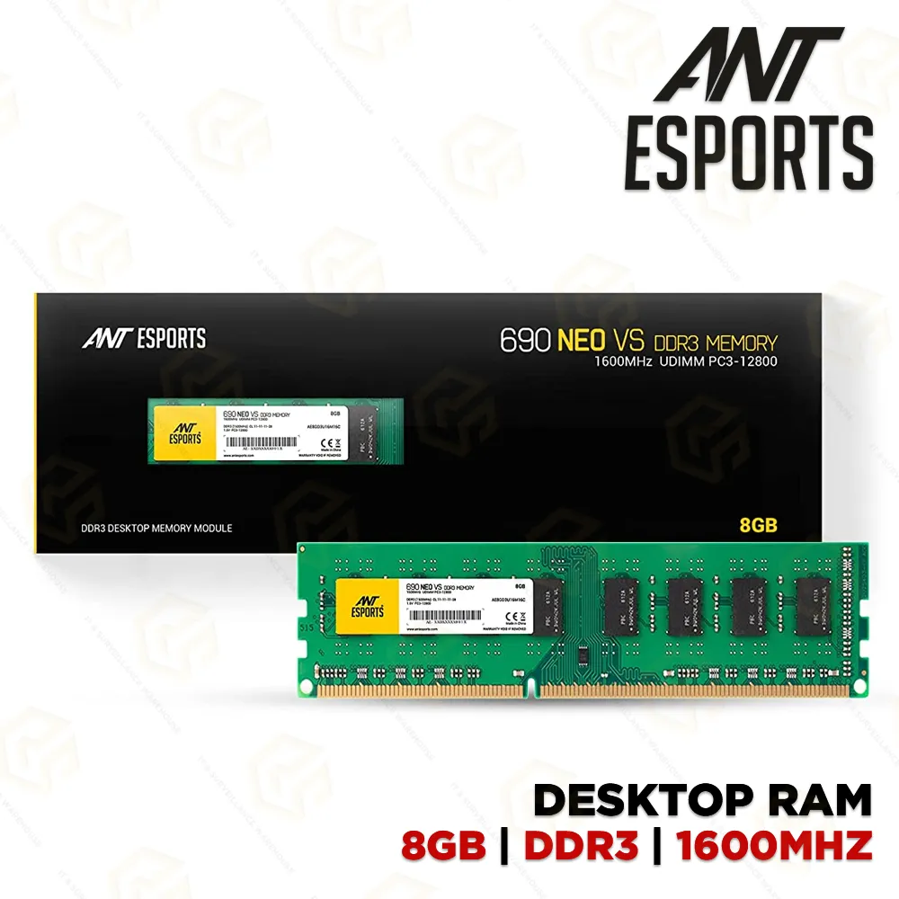 ANT ESPORTS DDR3 1600MHZ 8GB DESKTOP RAM (3YEAR)