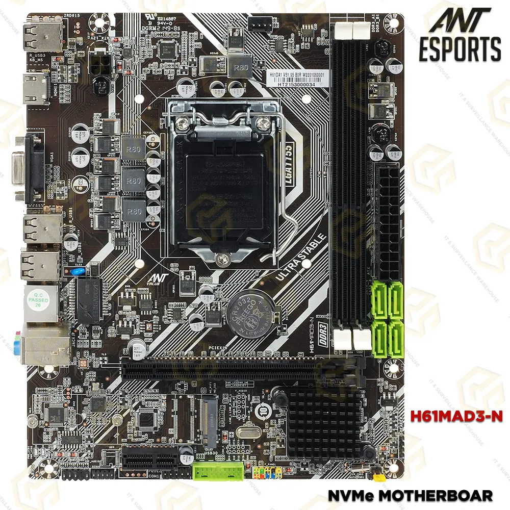 ANT H61N DDR3 NVME MOTHERBOARD 2&3RD GEN. (2YR)