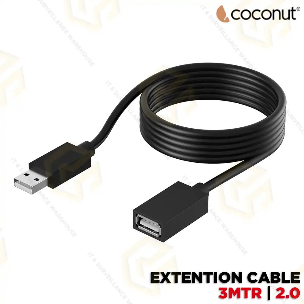 COCONUT USB EXTENSION CABLE 2.0 BLACK 3 METER