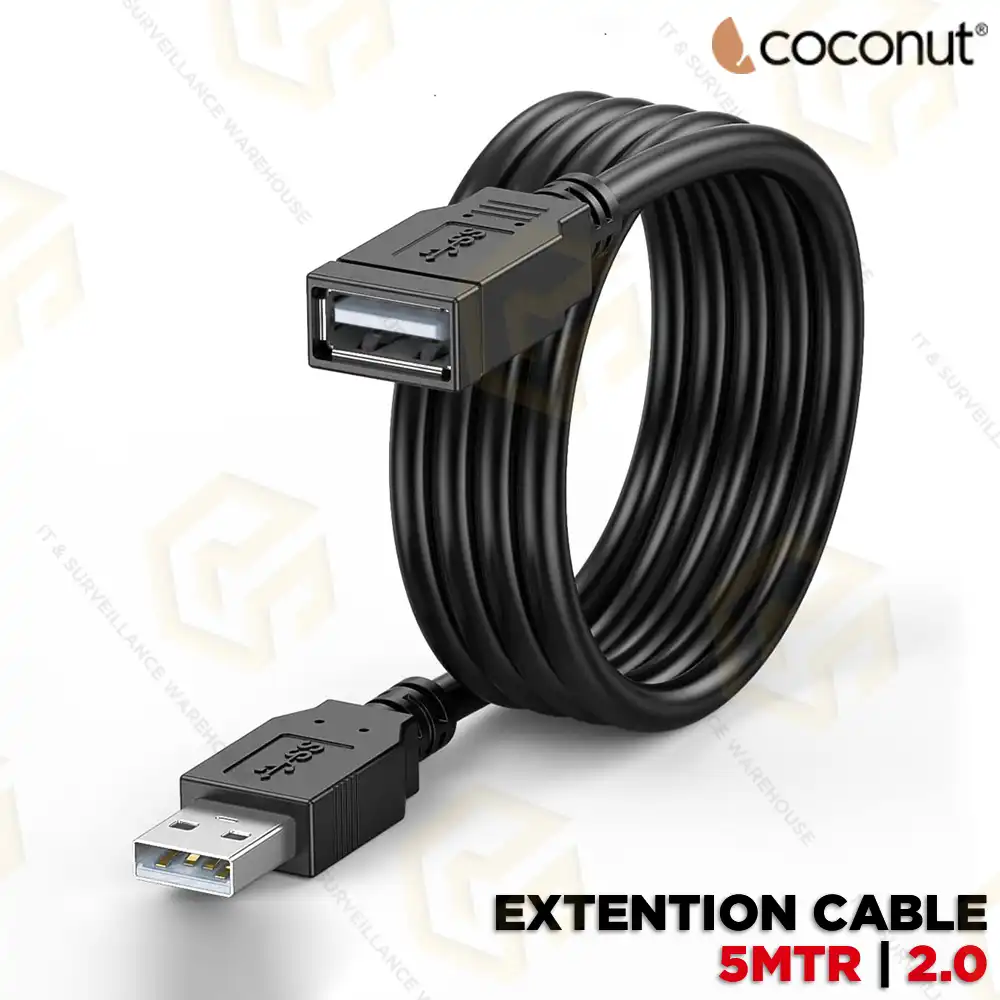 COCONUT USB EXTENSION CABLE 2.0 BLACK 5 METER