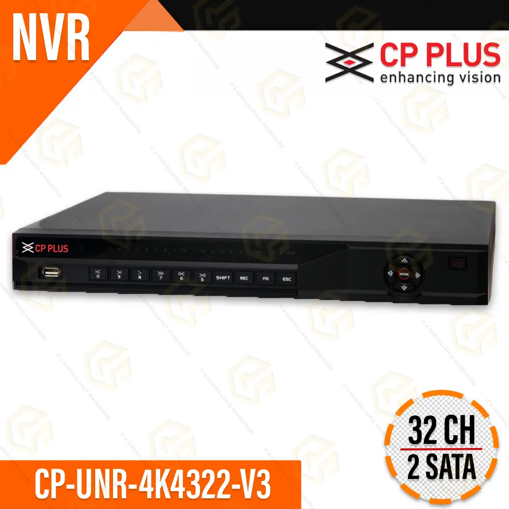 CP PLUS CP-UNR-4K4322-V3 32CH NVR 160MBPS (2 SATA)