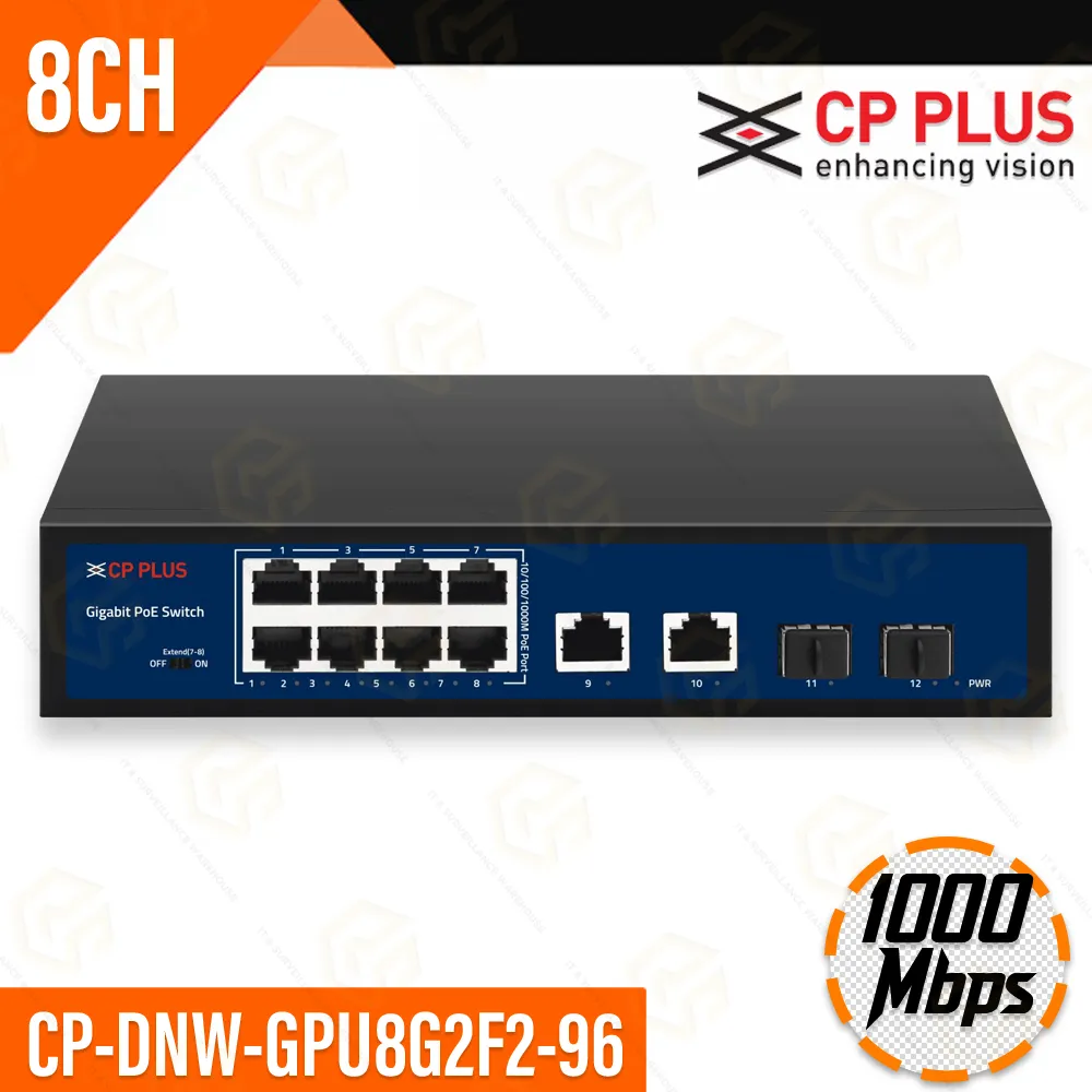 CP PLUS 8GIGA+2(SFP UPLINK) POE SWITCH CP-DNW-GPU8G2F2-96