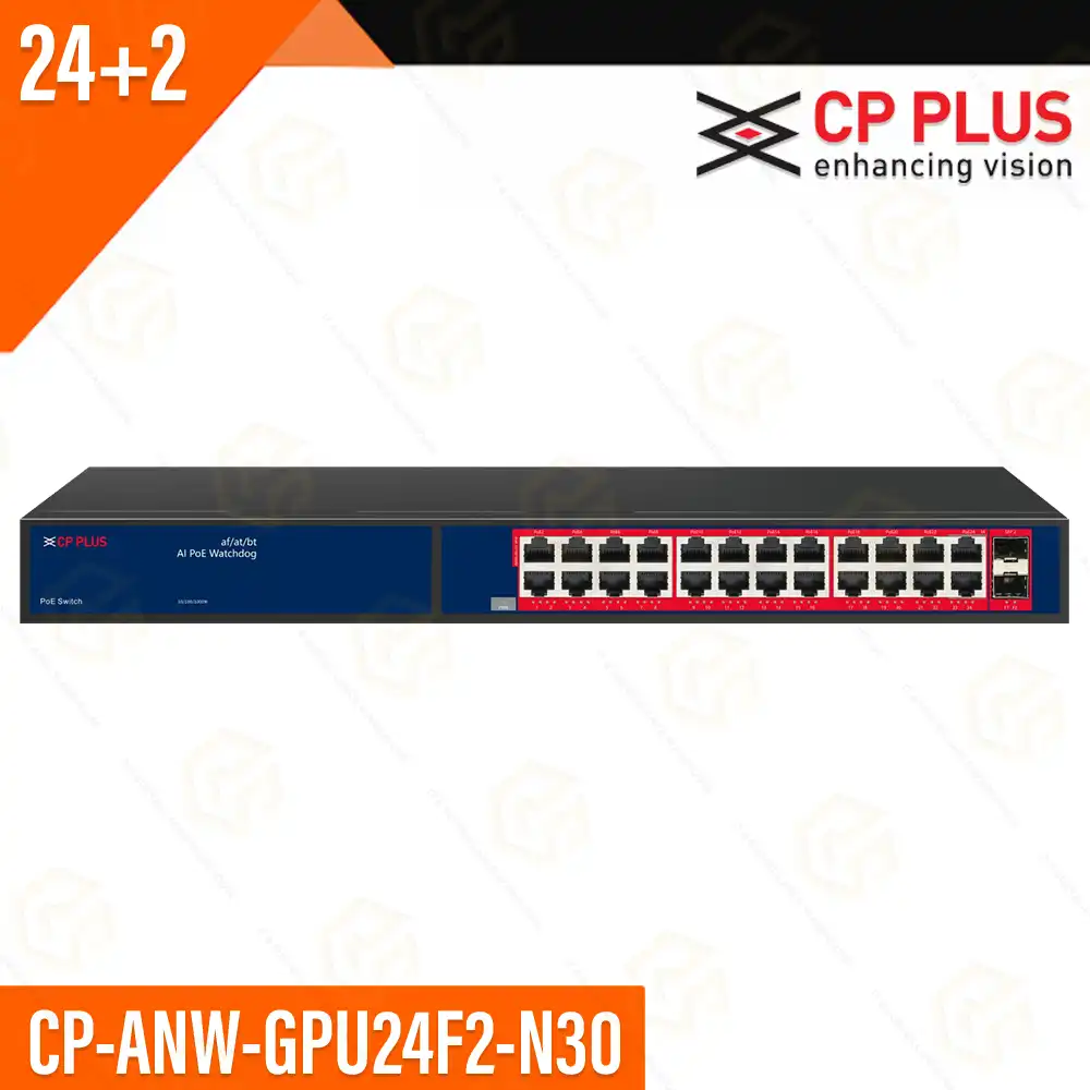 CP PLUS 24 GIGABIT PORT+2 SFP 1000MBPS AI PoE SWITCH (CP-ANW-GPU24F2-N30)