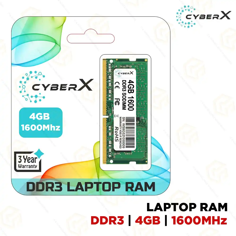 CYBERX DDR3 4GB LAPTOP 1600MHZ RAM (3YEAR)