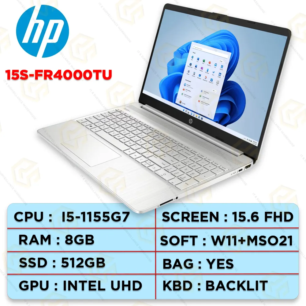 HP 15S-FR4000TU CORE i5-11TH GEN 8GB/512GB/WIN11 MSO 2021 SILVER/BAG