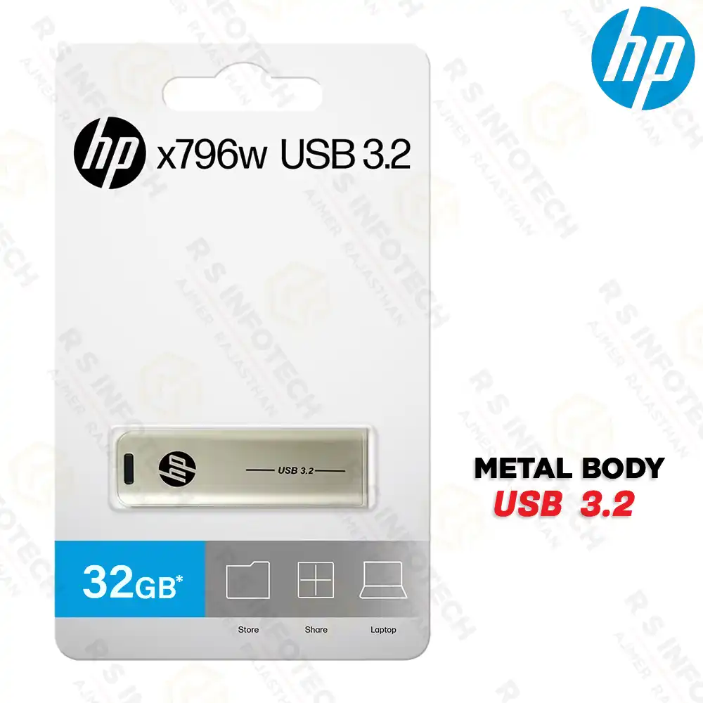 HP 796W 32GB USB 3.2 PEN DRIVE | FLASH DRIVE | METAL SLIDER DESIGN | USB-A