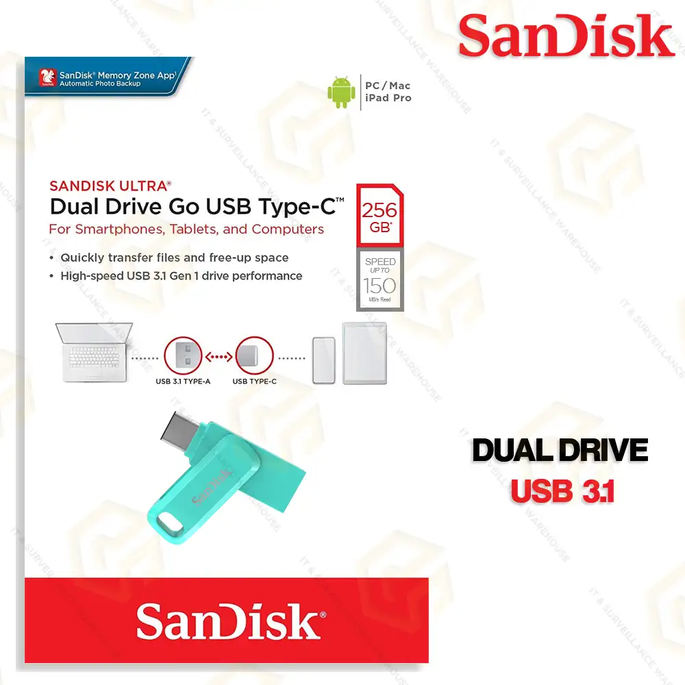 SANDISK 256GB TYPE-C DUAL PEN DRIVE 3.0 (SDDC3-256GRN-I35G)