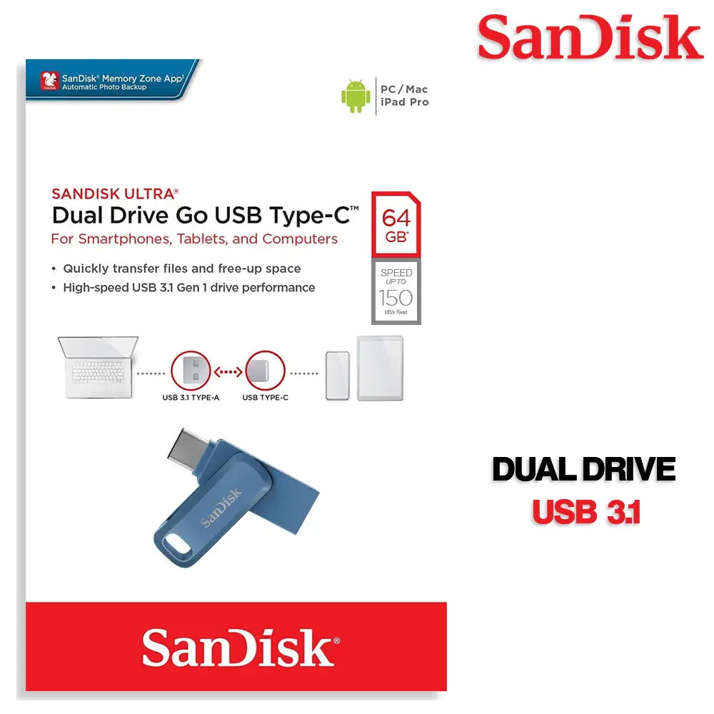 SANDISK 64GB TYPE-C DUAL PEN DRIVE 3.0 (SDDC3-64NB-I35NB)