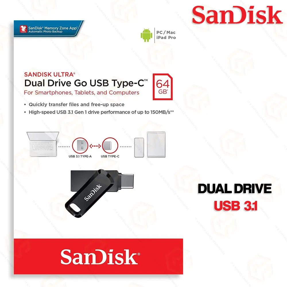 SANDISK 64GB TYPE-C DUAL PEN DRIVE
