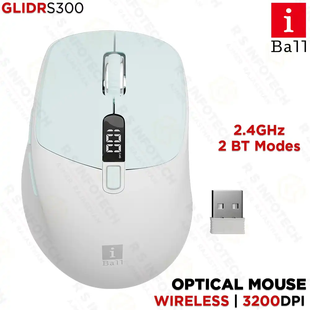 IBALL GLIDR S300 3200 DPI DUAL MODE WIRELESS MOUSE GREEN | BT + 2.4GHz (SKY BLUE)