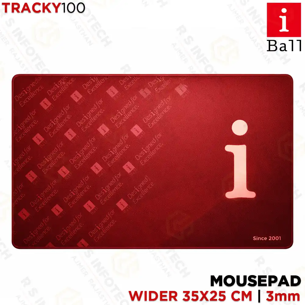 IBALL TRACKY100 35×25 CM MOUSE PAD RED | ANTI-SLIP BASE | SMOOTH SURFACE