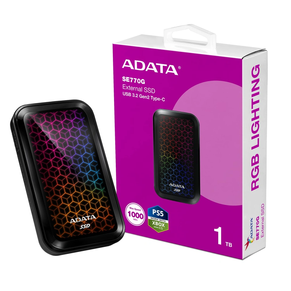 ADATA SE770G 1TB RGB EXTERNAL SSD TYPE-C USB 3.2 SPEED UPTO 1000MB/s (3YEAR)