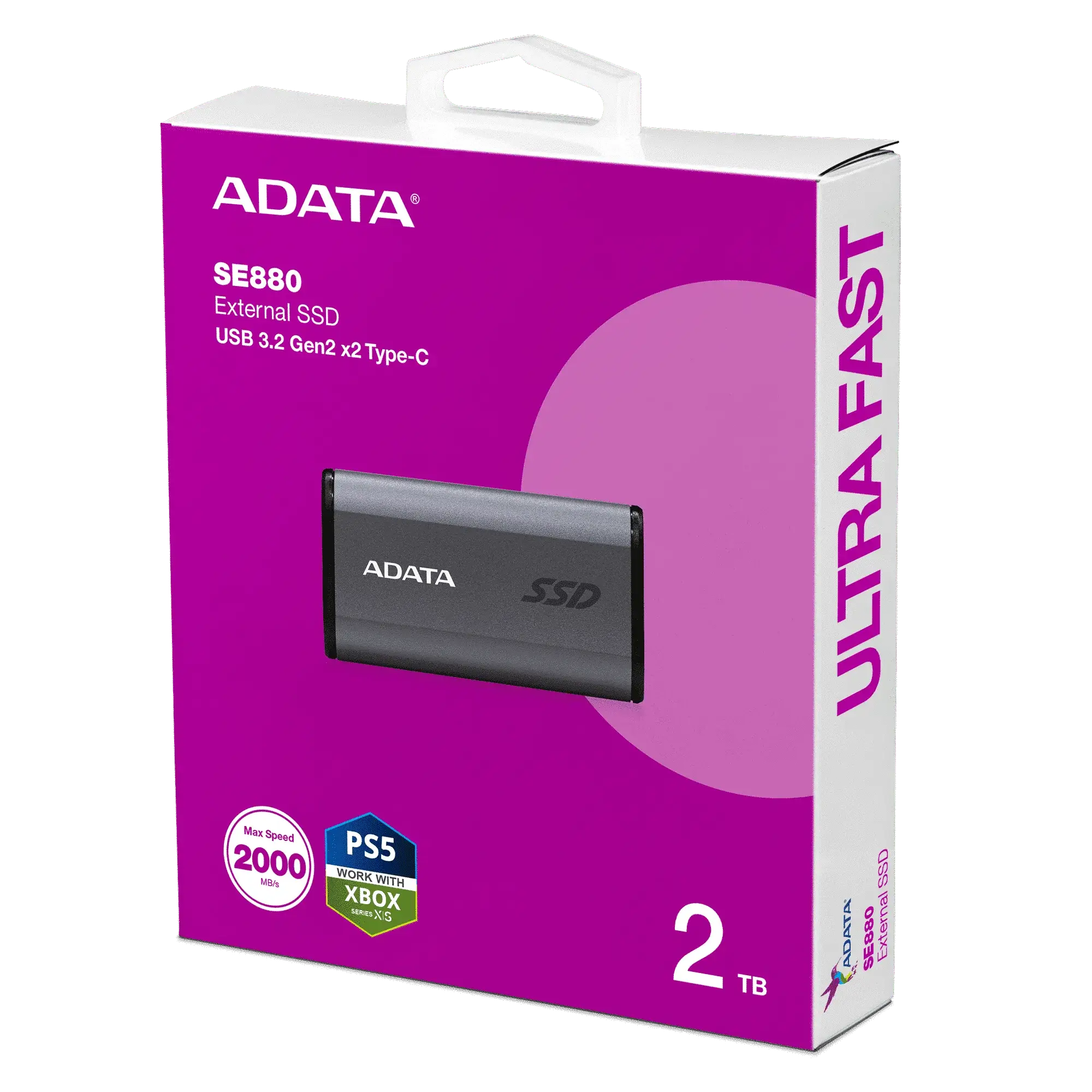ADATA SE880 2TB EXTERNAL SSD USB-C 3.2 GEN2×2 + USB TYPE-A PORT (5YEAR)