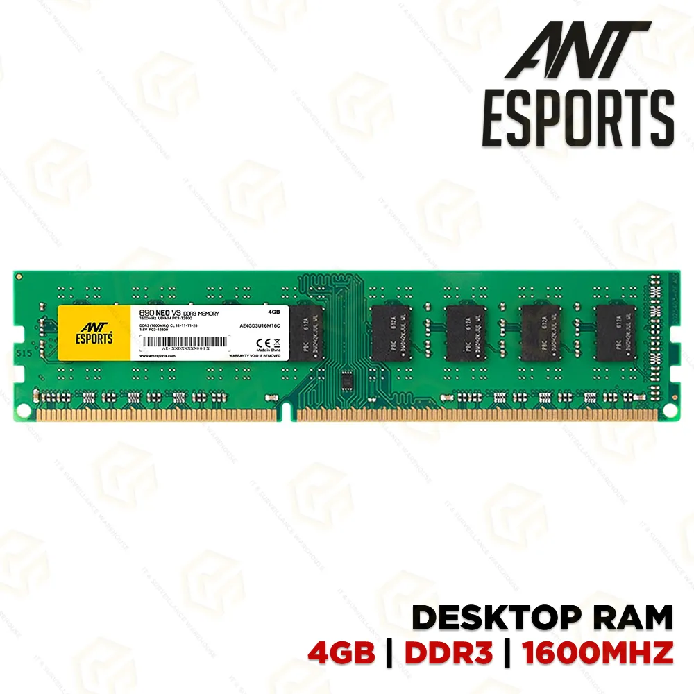 ANT ESPORTS DDR3 1600MHZ 4GB DESKTOP RAM (3YEAR)