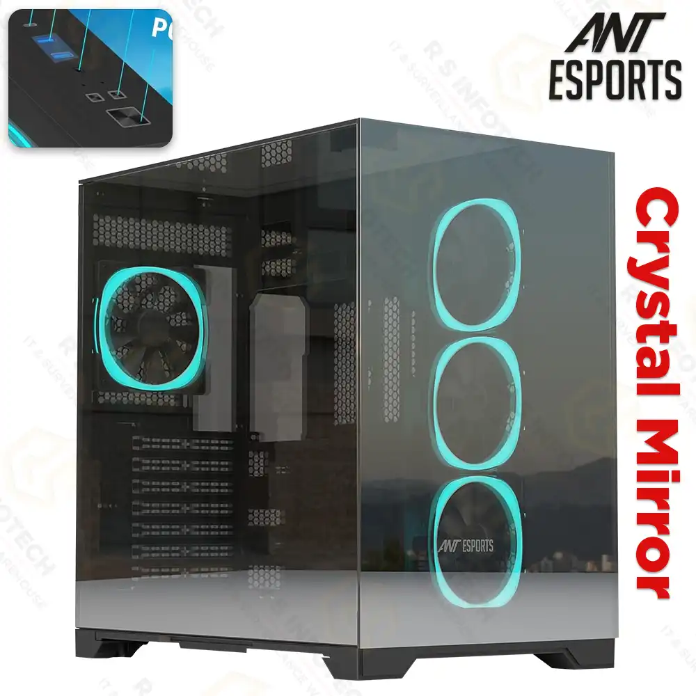 ANT ESPORTS CRYSTAL MIRROR MID-TOWER ATX CABINET W/O POWER SUPPLY