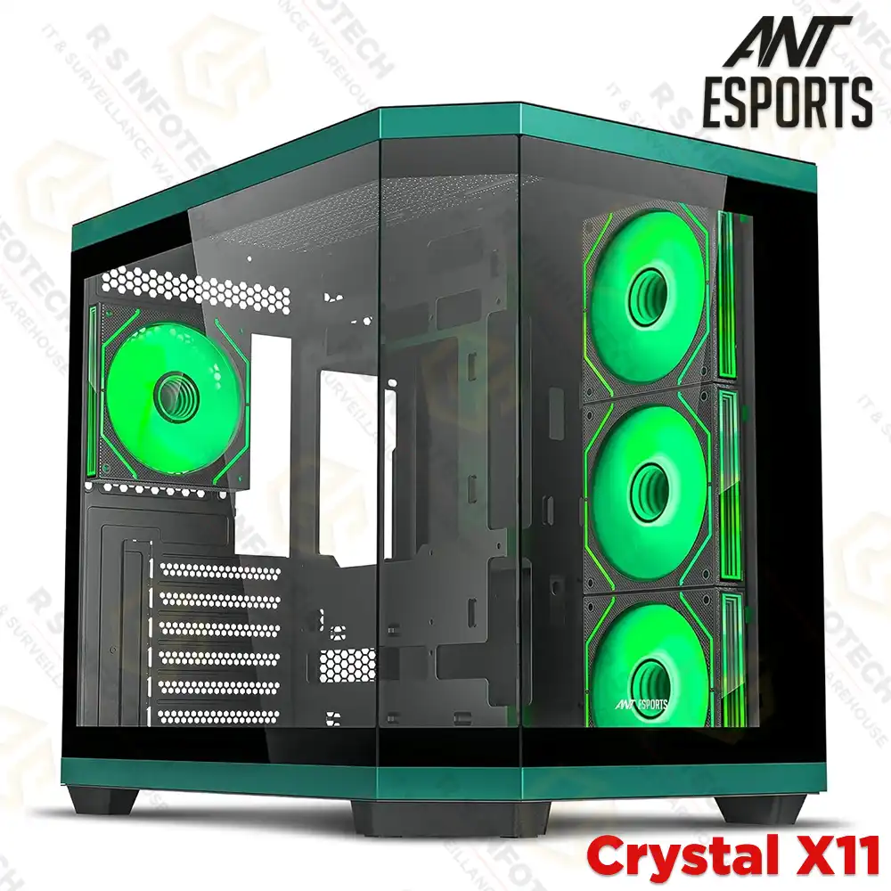 ANT ESPORTS X11 GREEN – ATX MID-TOWER, FOUR ARGB FANS, W/O SMPS