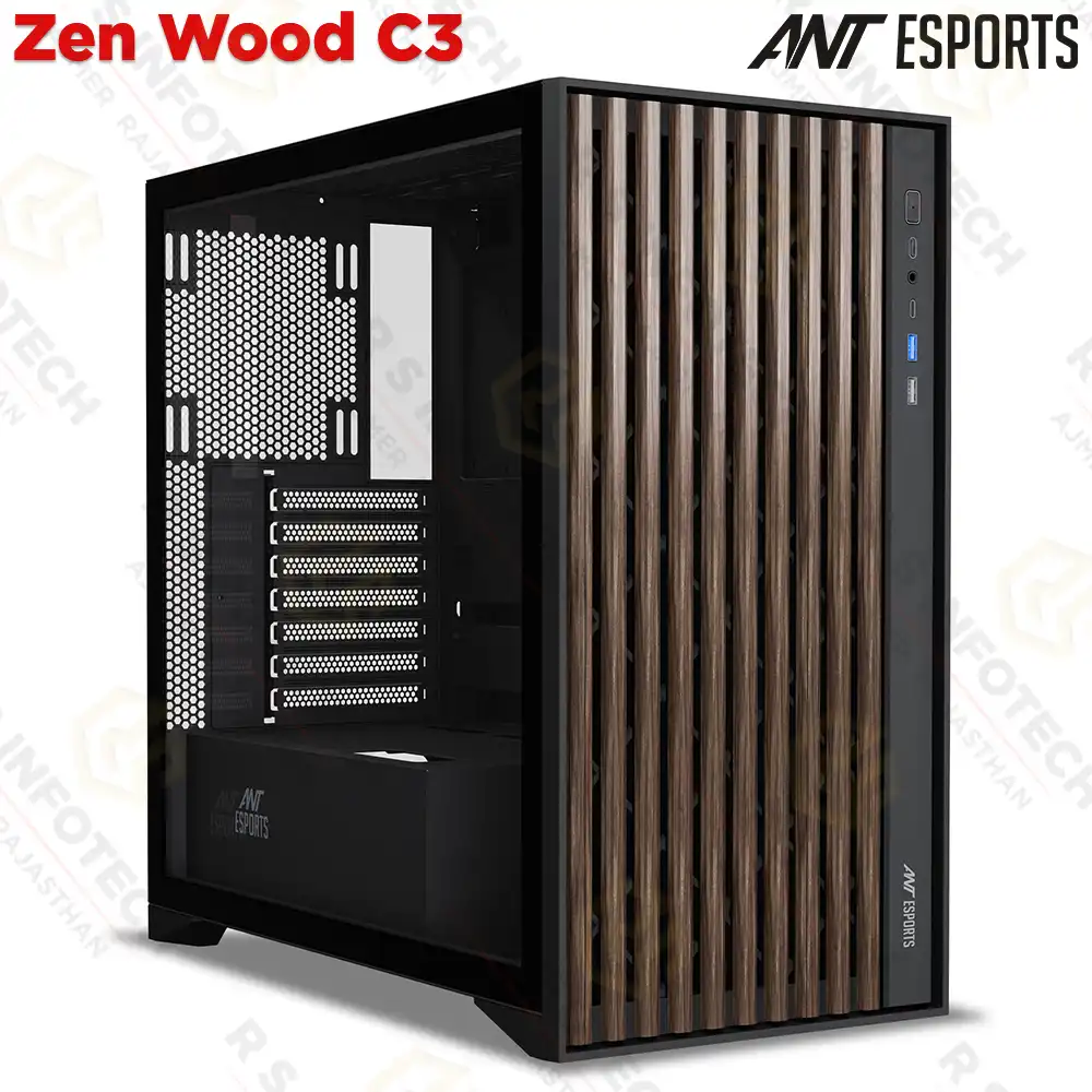ANT ESPORTS ZEN WOOD C3 MID-TOWER | GAMING CABINET | TEMPERED GLASS + WOOD FINISH
