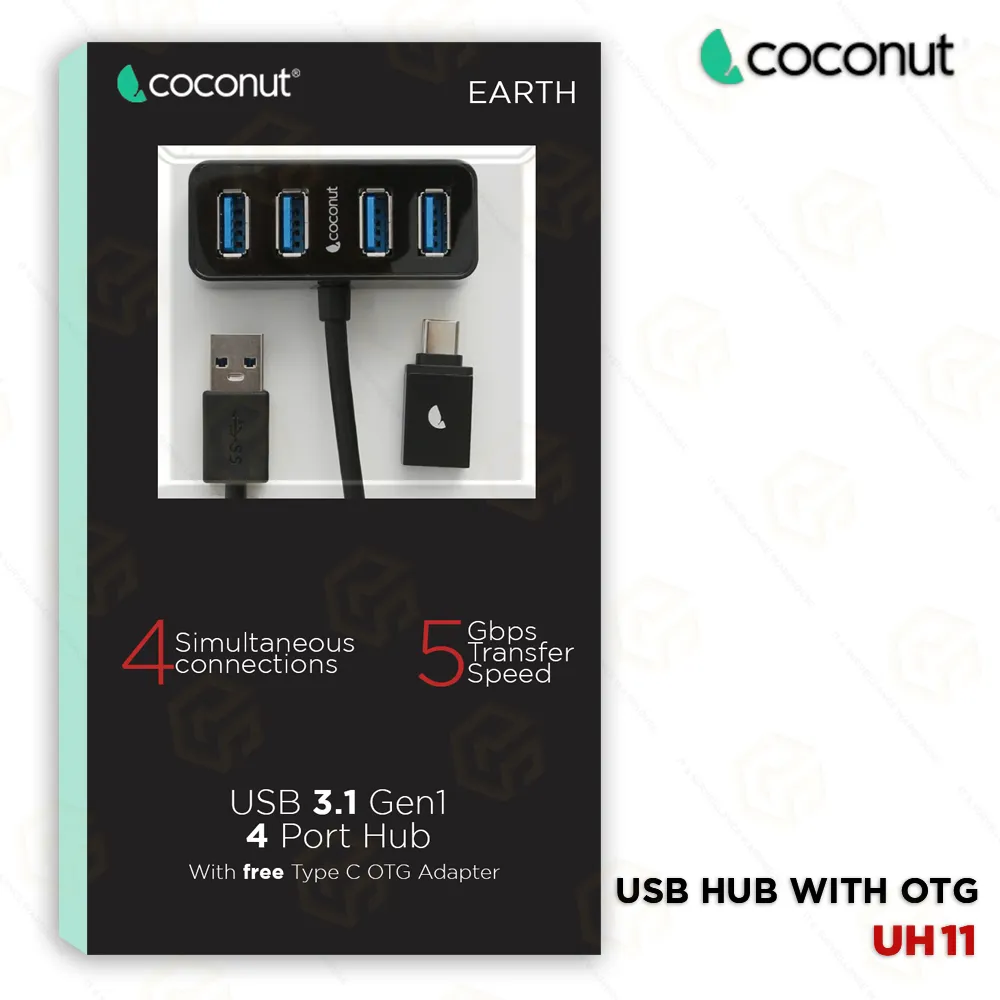 COCONUT 4 PORT USB HUB EARTH 3.1 (1 YEAR)