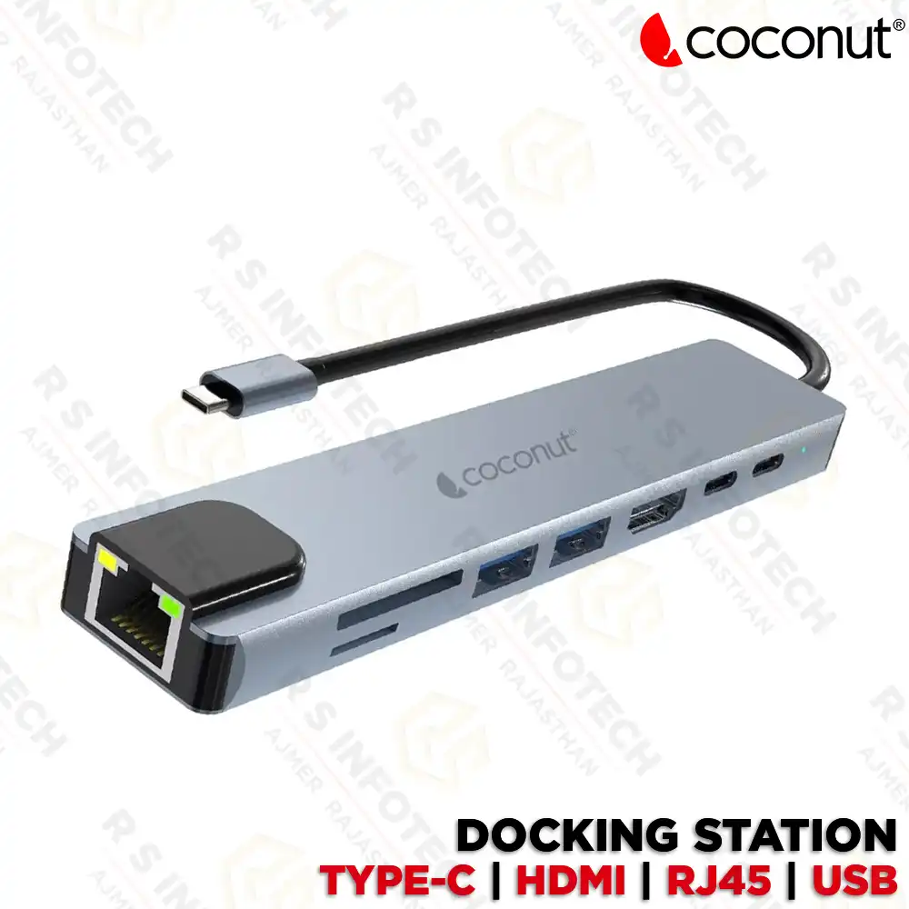 COCONUT TUC81 8-IN-1 TYPE-C HUB DOCKING STATION | TYPE-C HUB | 4K HDMI+RJ45+USB | PLUG & PLAY