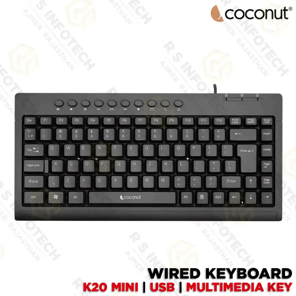 COCONUT K20 MINI WIRED KEYBOARD WITH MULTIMEDIA KEYS | COMPACT DESIGN (1 YEAR)