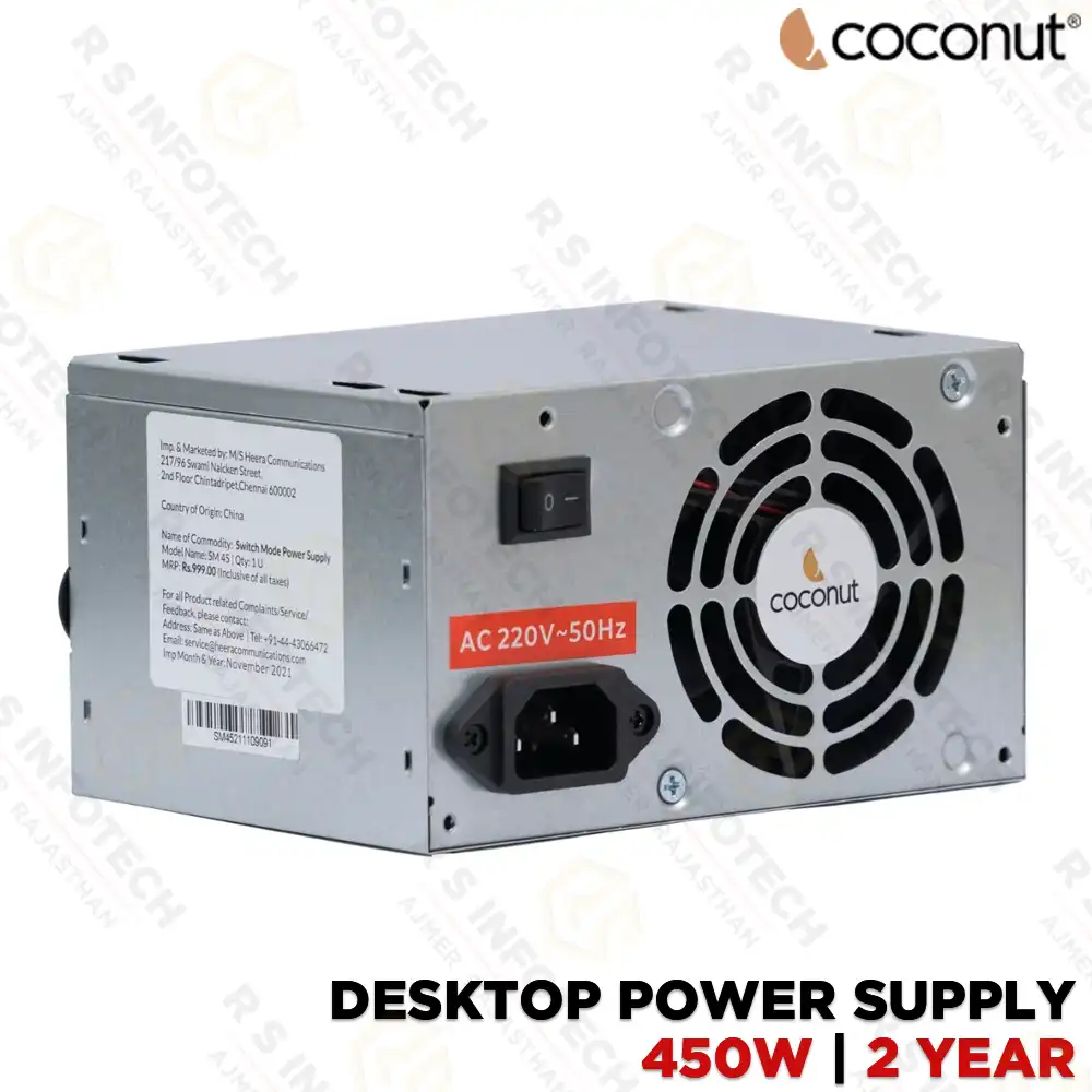 COCONUT SM45 450W SMPS POWER SUPPLY | DESKTOP PSU | 2YEAR