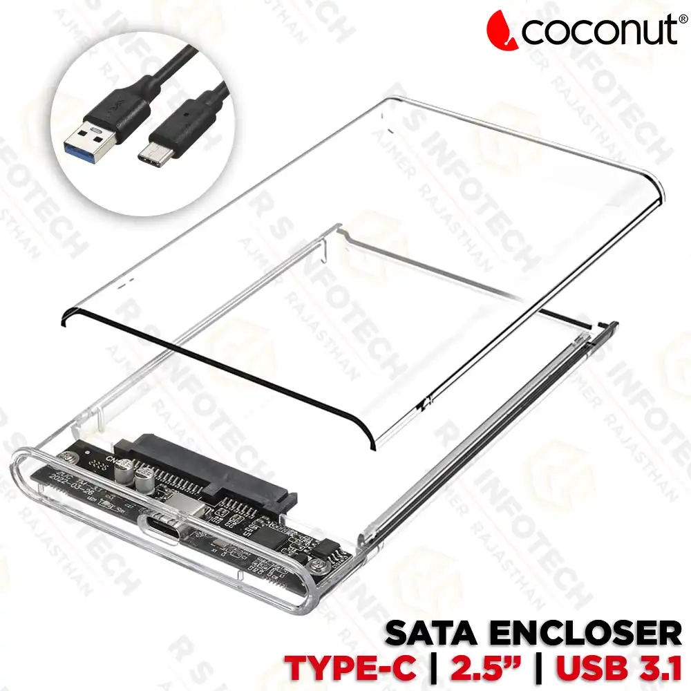 COCONUT X23 SATA 3.1 TRANSPARENT 2.5-INCH HDD/SSD CASE | PLUG & PLAY | USB TYPE-C