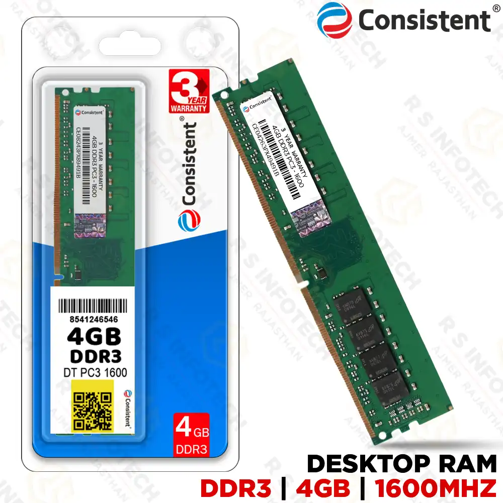 CONSISTENT DDR3 4GB 1600MHZ DESKTOP RAM | PC MEMORY (3YEAR)