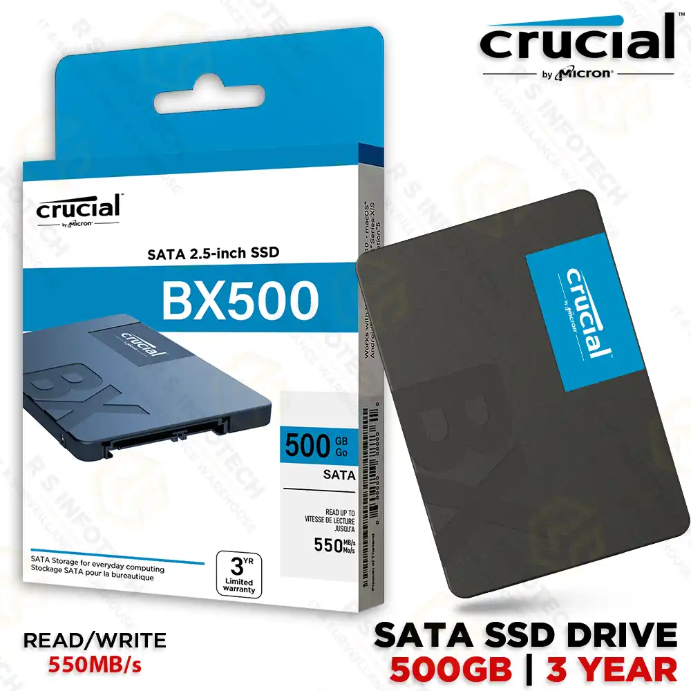 CRUCIAL BX500 500GB 3D NAND SATA 2.5 INCH SSD (3YEAR)