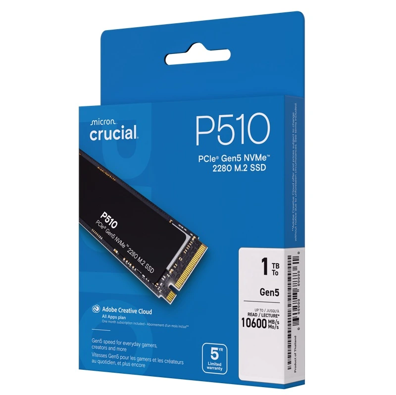 CRUCIAL CT1000P510SSD8 P510 1TB PCIE GEN5 NVME SSD (5 YEAR)