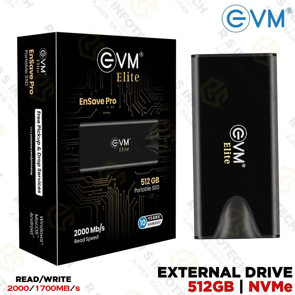 EVM ENSAVE PRO 512GB | EXTERNAL SSD | TYPE-C USB 3.2 GEN2×2 | UP TO 2000MB/S SPEED