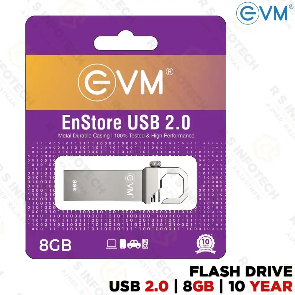 EVM ENSTORE 8GB METAL USB2.0 FLASH DRIVE | PEN DRIVE | METAL BODY | USB 2.0