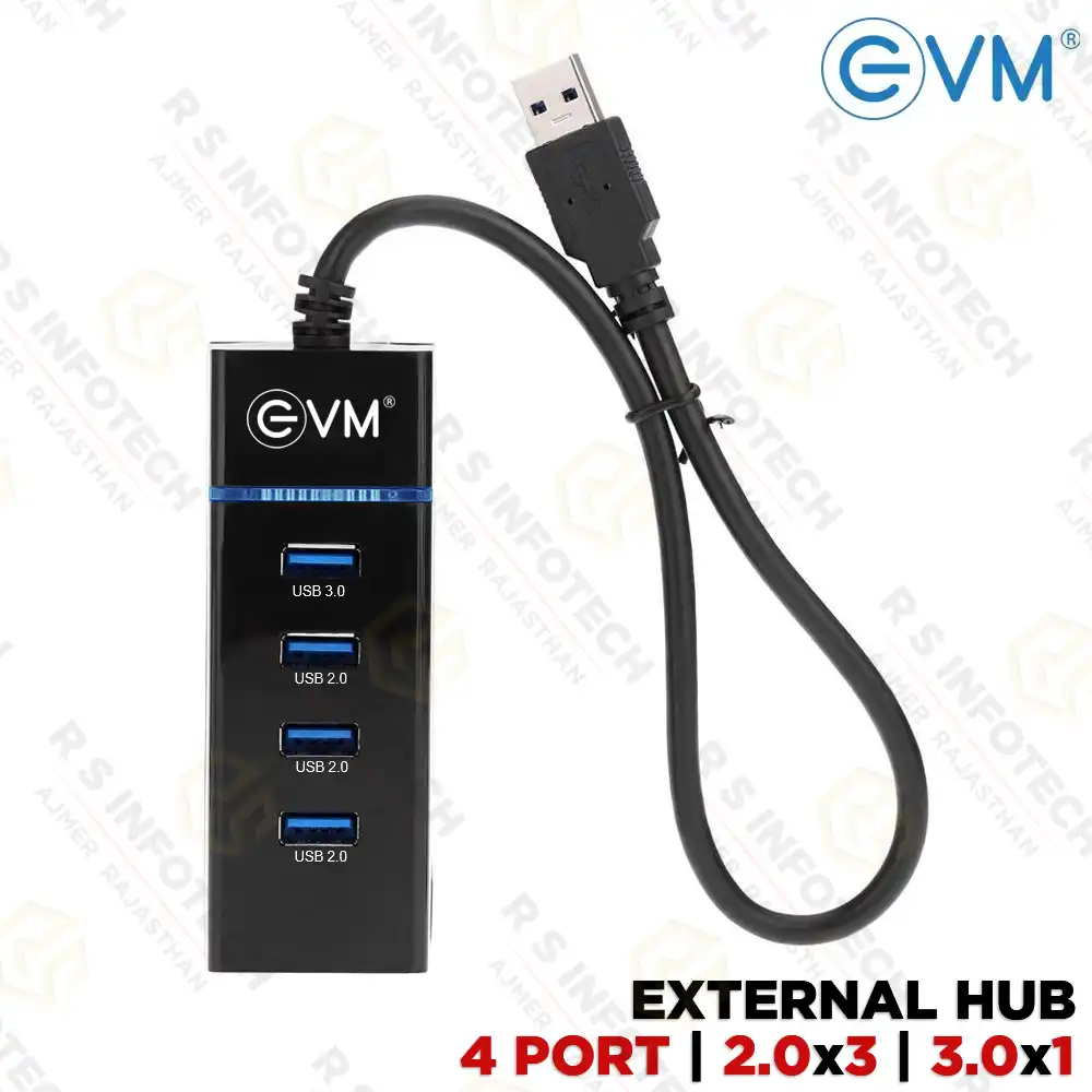 EVM EVMDH4P 4-IN-1 USB HUB | 1xUSB 3.0 & 3xUSB 2.0 PORTS | HIGH-SPEED CONNECTIVITY