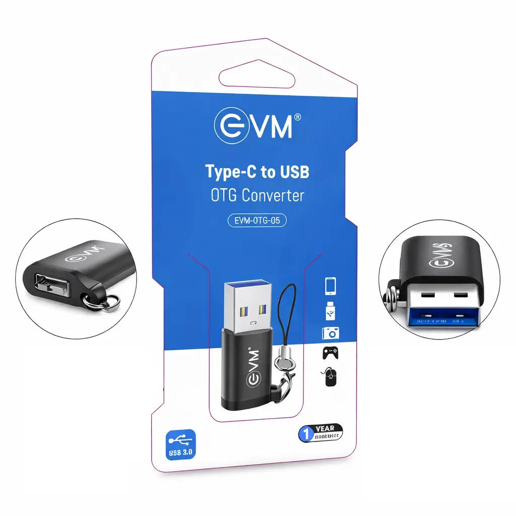 EVM OTG-05 TYPE-C TO USB 3.0 CONVERTER | OTG ADAPTER | CHARGE & SYNC | PLUG & PLAY