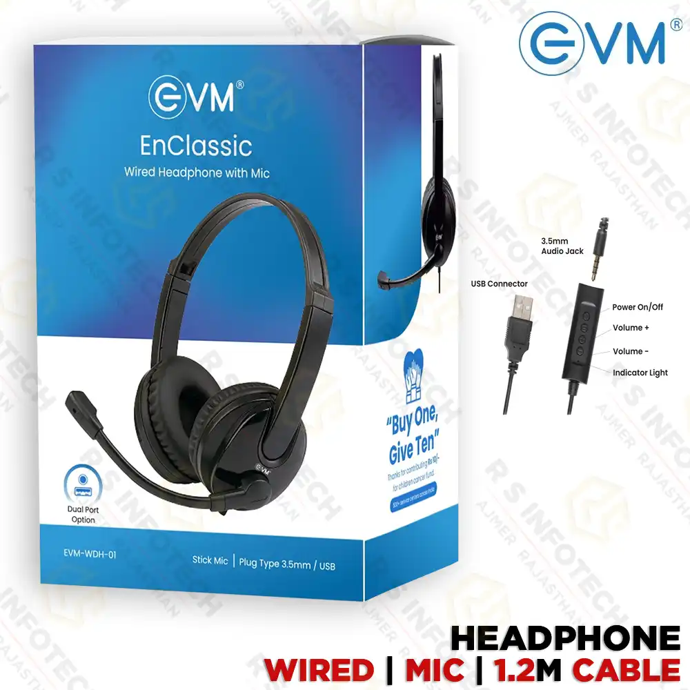EVM WDH‑01 ENCLASSIC WIRED HEADPHONE WITH MIC BLACK (1YEAR)
