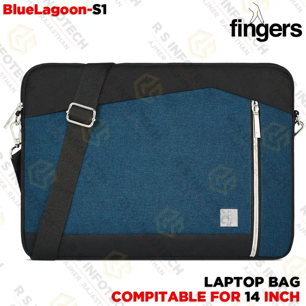 FINGERS BLUELAGOON-S1 LAPTOP BAG | FOR 14″ | DUAL COMPARTMENT | SLING & LUGGAGE STRAP