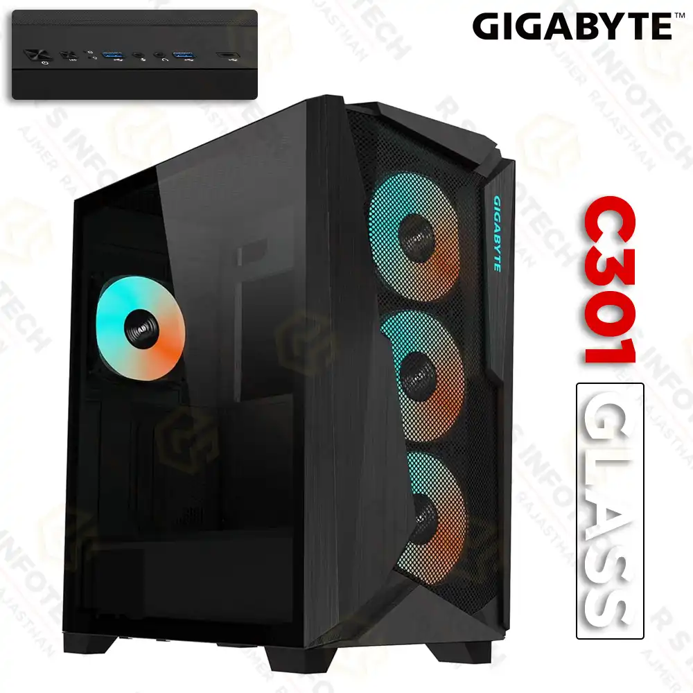 GIGABYTE C301 GLASS MID TOWER ARGB CABINET | GAMING CASE | TEMPERED GLASS | BLACK
