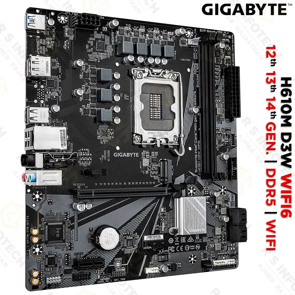 GIGABYTE H610M D3W WIFI DDR5 12TH/ 13TH/ 14TH GEN | LGA1700 SOCKET MOTHERBOARD