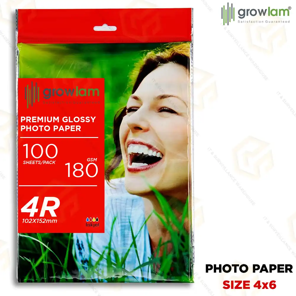 GROWLAM PHOTO PAPER 180GSM 4*6 SIZE (100 SHEETS PACK)