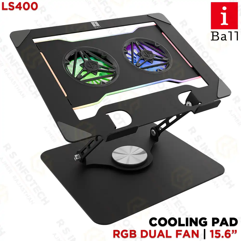 IBALL LS400 RGB DUAL FAN LAPTOP COOLING PAD | ADJUSTABLE METAL STAND (BLACK)