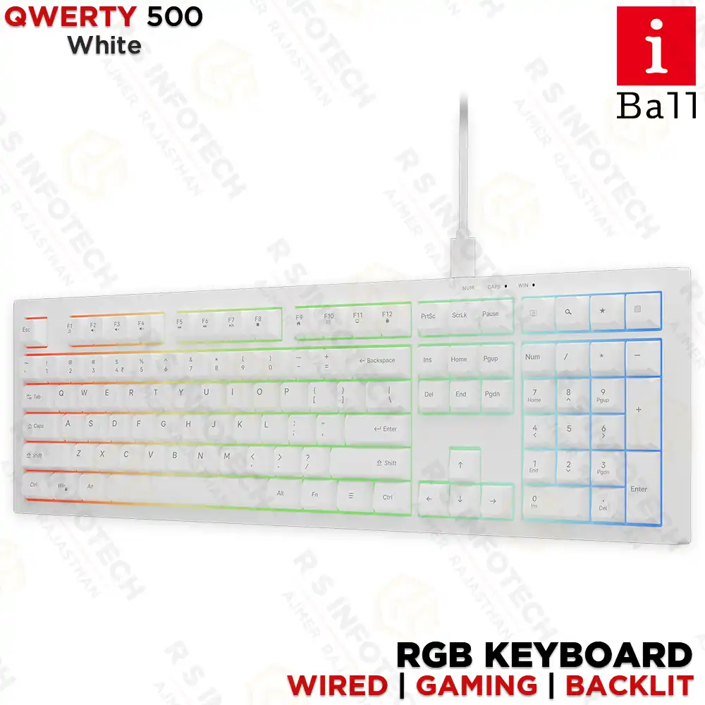 IBALL QWERTY 500 WHITE HYBRID RGB GAMING KEYBOARD