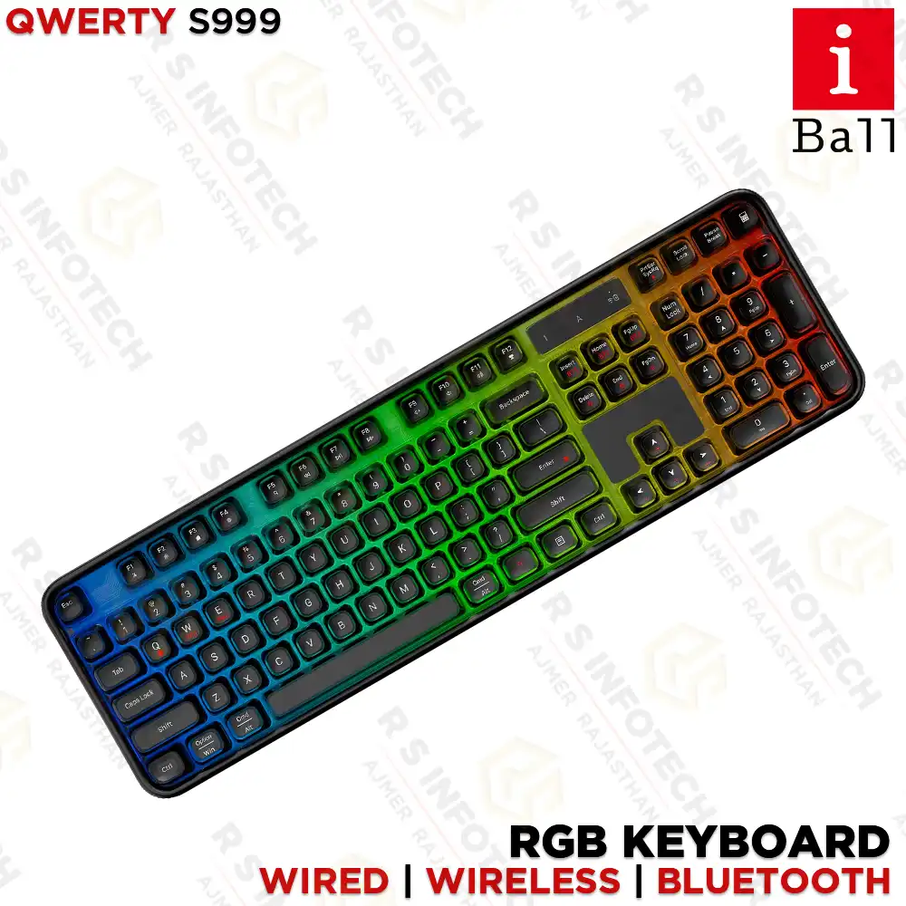 IBALL QWERTY S999 MINT i10 RGB WIRELESS | WIRED | BLUETOOTH KEYBOARD (RECHARGEABLE BATTERY)