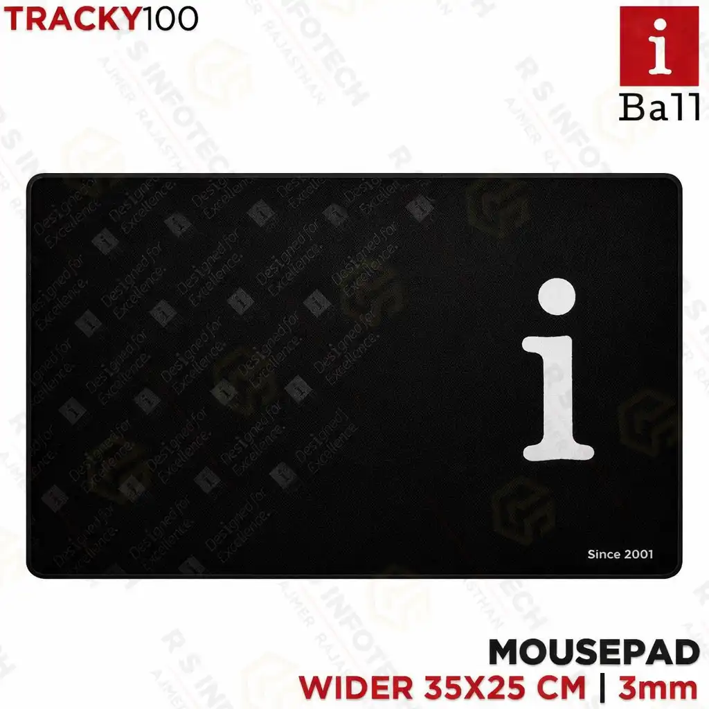 IBALL TRACKY100 35×25 CM MOUSE PAD BLACK | ANTI-SLIP BASE | SMOOTH SURFACE