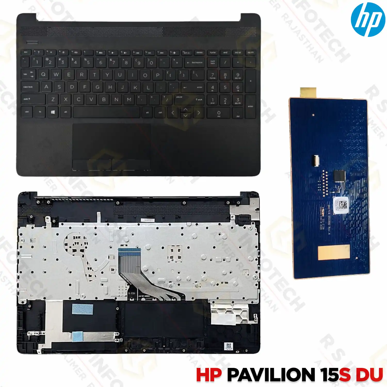 LAPTOP TOUCHPAD FOR HP 15S-DU / 15S-DY / 15S-DR / 15S-GW / 15S-CS / 15-DW / TPN-C139 / 250 G8 PALMREST WITH TOUCHPAD, LOGIC, AND KEYBOARD CARD (BLACK)