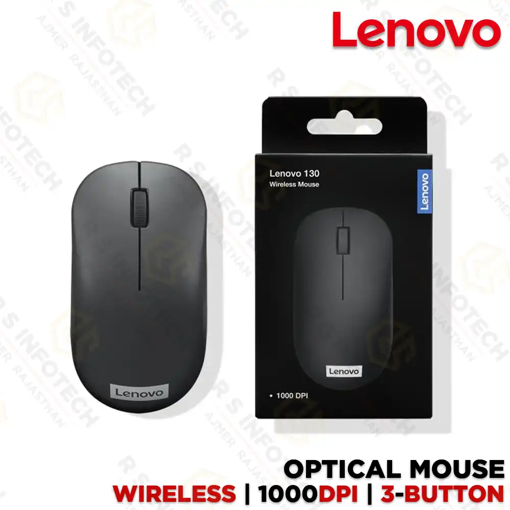 LENOVO 130 2.4 GHz WIRELESS MOUSE | OPTICAL SENSOR | 3 BUTTONS | AMBIDEXTROUS DESIGN (1 YEAR)