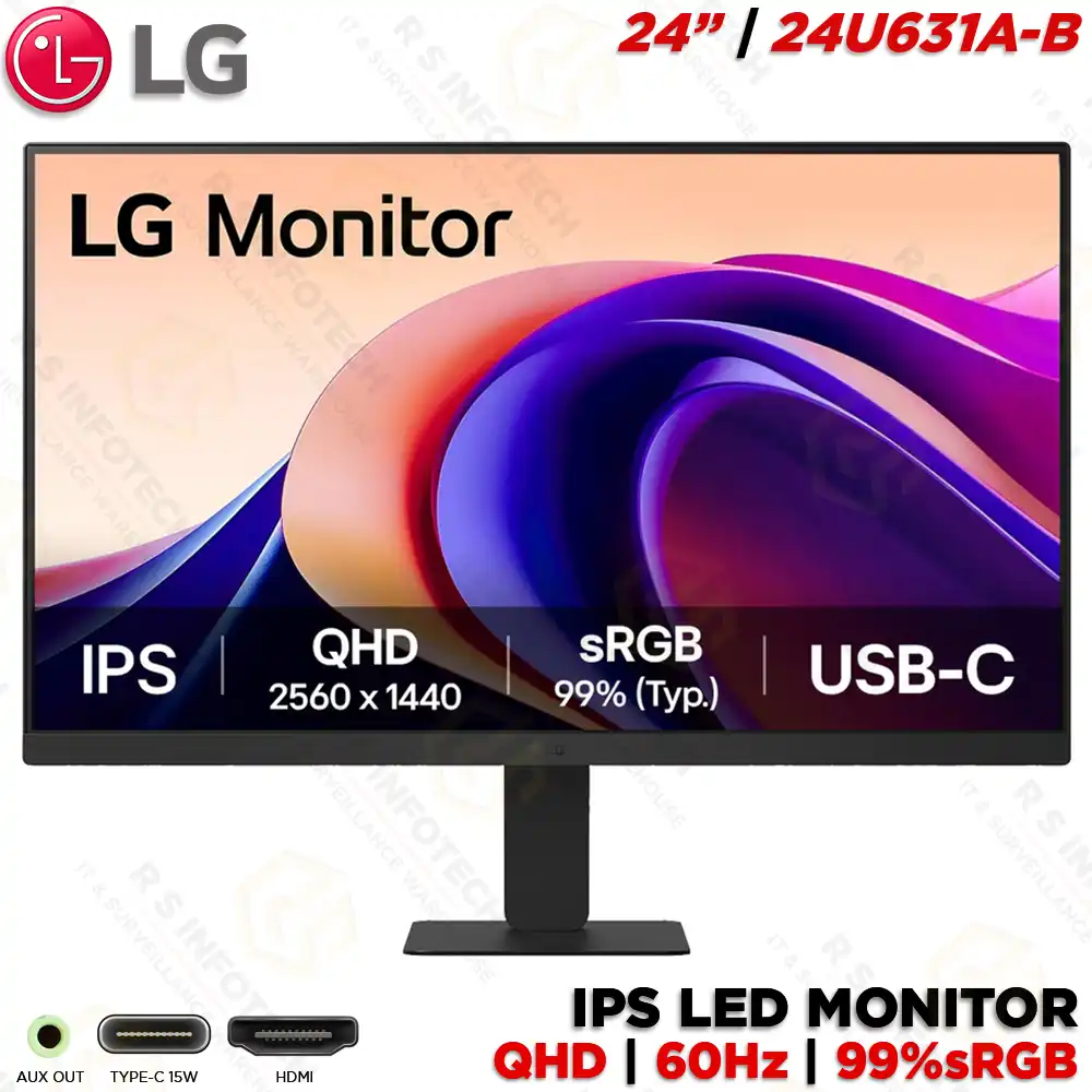 LG 24U631A-B 24″ QHD IPS MONITOR – 100 HZ, 5 MS, USB-C(15W), HDR10, HDMI (3YEAR)
