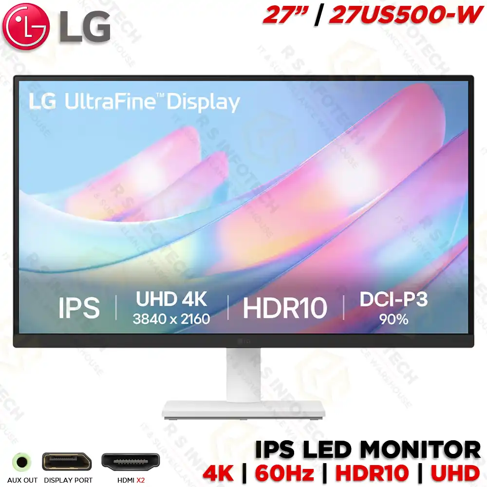 LG 27US500 27" 4K UHD IPS MONITOR WITH 60HZ HDR10, DISPLAY-PORT, HDMI (3YEAR)