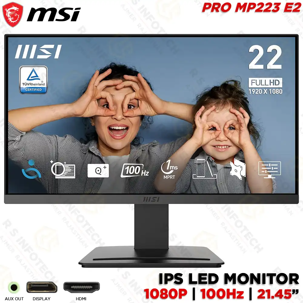 MSI PRO MP223 E2 MONITOR – 21.45″ FHD VA PANEL, 100HZ, HDMI + DISPLAYPORT (3 YEAR)