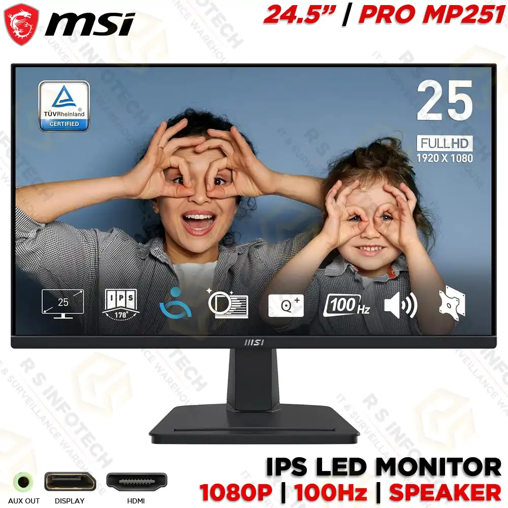 MSI PRO MP251 – 24.5" FHD IPS, 100HZ, 1MS, EYE CARE, SPEAKER
