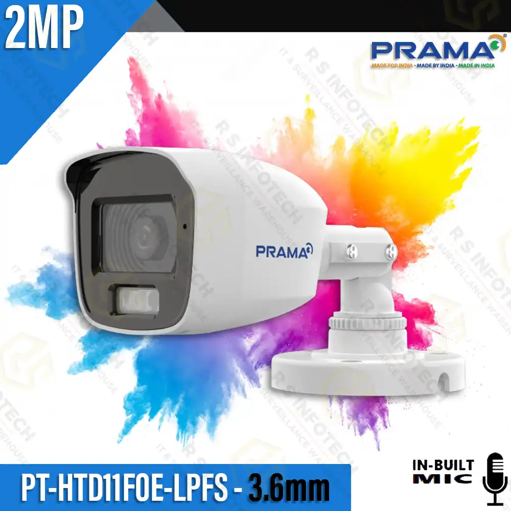 PRAMA PT-HTD11F0E-LPFS 2MP HD BULLET CAMERA COLOR+MIC 3.6MM LENS